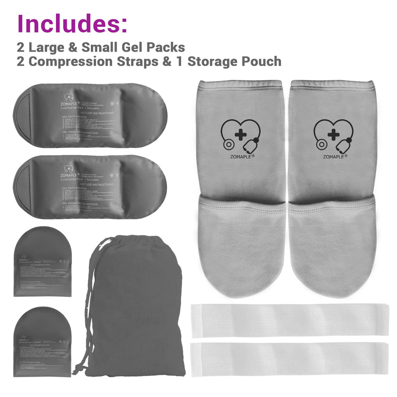 [Australia] - Zomaple Cold Therapy Socks + Gel Packs, Grey, Large – Soothe Burning Feet & Reduce Swelling – Hot/Cold Use, Touch Fasteners & Comes with 2 Large & 2 Small Gel Packs – Versatile Foot Ice Pack Wrap 