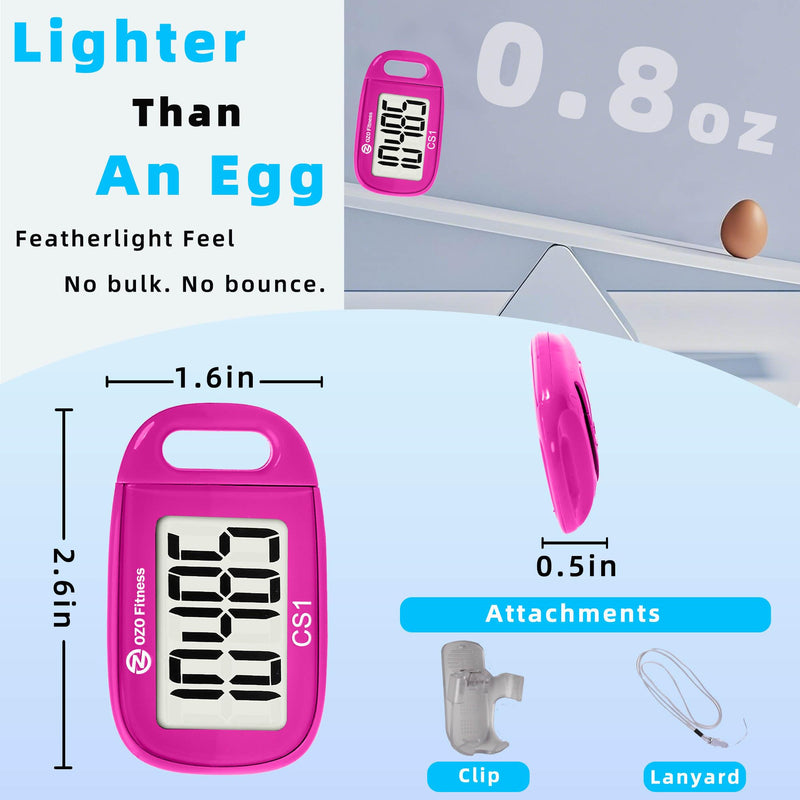 [Australia] - OZO Fitness Clip-on 3D Pedometer for Walking Steps Counter with Lanyard, Simple Exercise Tracker for Women and Seniors with Large Accurate Digital Display, Portable Minimalist Sports Monitor Steps Count Only Pink 