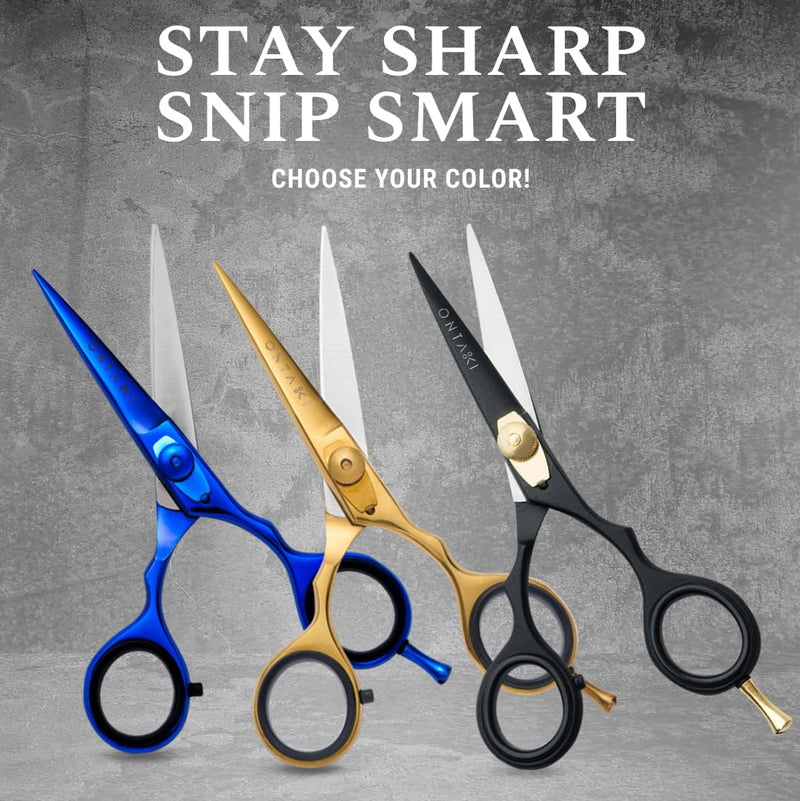 Ontaki Japanese Steel Beard & Hair Scissors - Safe Rounded Tips & Mustache Comb - Ergonomic Grip Beard Scissors for Men - Professional Craftsmanship Barber Shears - Midnight Blue, 5.5" Midnight Blue - 5.5"