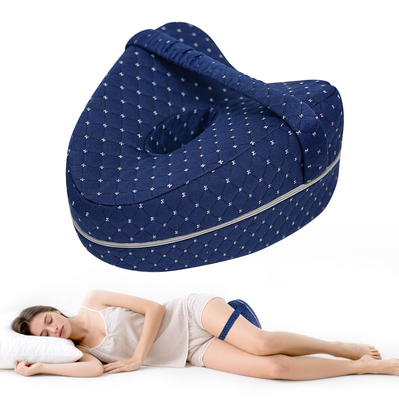 Knee Pillow for Side Sleepers, Alignment Pillows for Side Sleepers, Memory Foam Leg Pillow with Sleeping. Foam Support Pillow for Soothing Pain Relief for Sciatica - Adjustable Strap（Navy） Navy