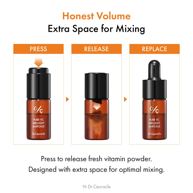 Dr.Ceuracle Pure Vitamin C Mellight Ampoule Set - Vitamin C Serum for Face, 4 Week Program for Anti-Oxidant, Fade Pigmentation, Skin Radiance, Korean Skincare (4 Counts (Pack of 1))