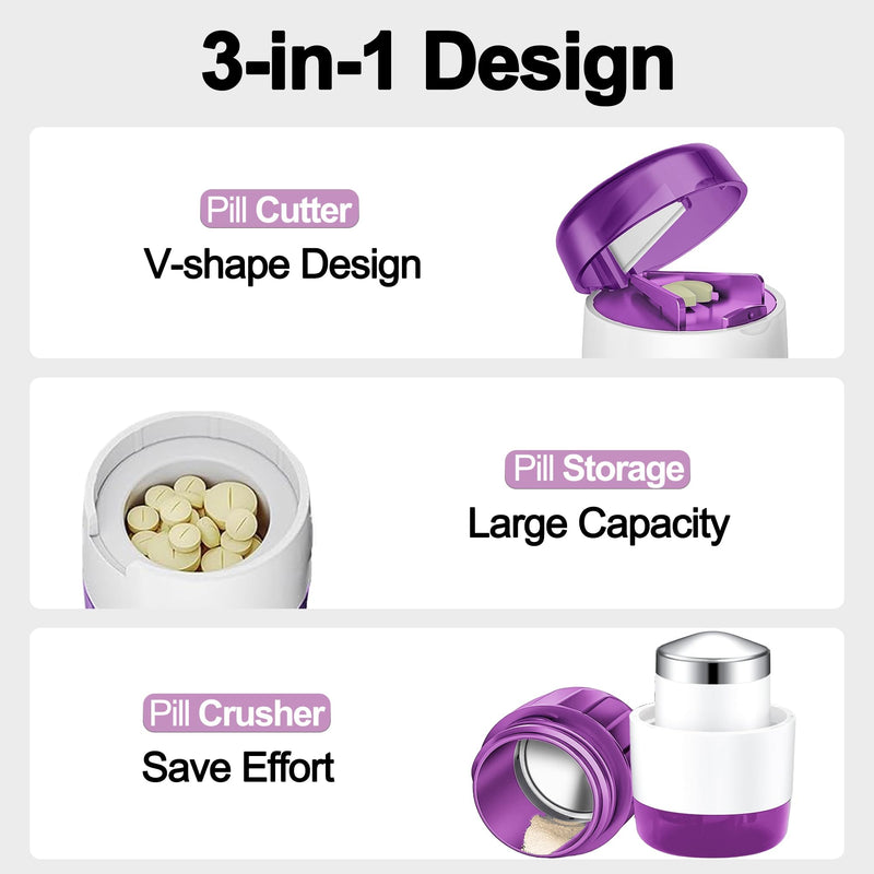 [Australia] - DUBSTAR 3-in-1 Pill Crusher Pill Grinder, Pill Crusher Fine Powder with Brush, Pill Crushers for Elderly with Pill Cutter and Storage, Pill Cutter Splitter for Small or Large Pills (Purple) Purple 