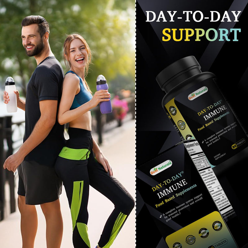 Best Naturals Day-to-Day Immune Food Baded Supplements 90 Tablets - Made in The USA with Mushroom Blend, Digestive Enzyme Blend, Fruit & Vegetable Blend