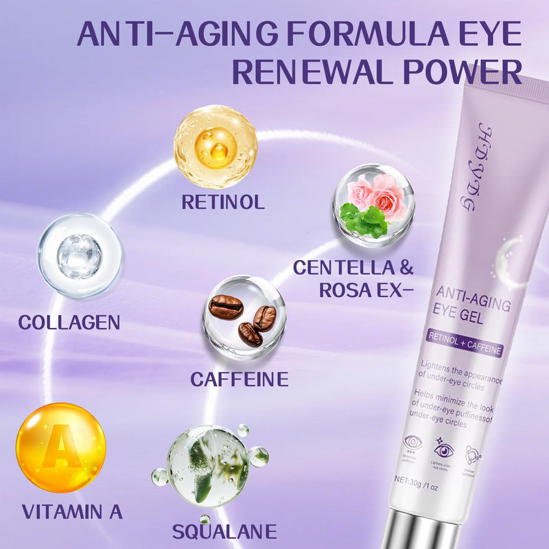 Caffeine & Retinol Vitamin A Eye Serum, Fast Absorbing Under Eye Serum for Puffy Eyes, Dark Circles, Fine Lines & Wrinkles, Hydrating Daily Eye Care 1