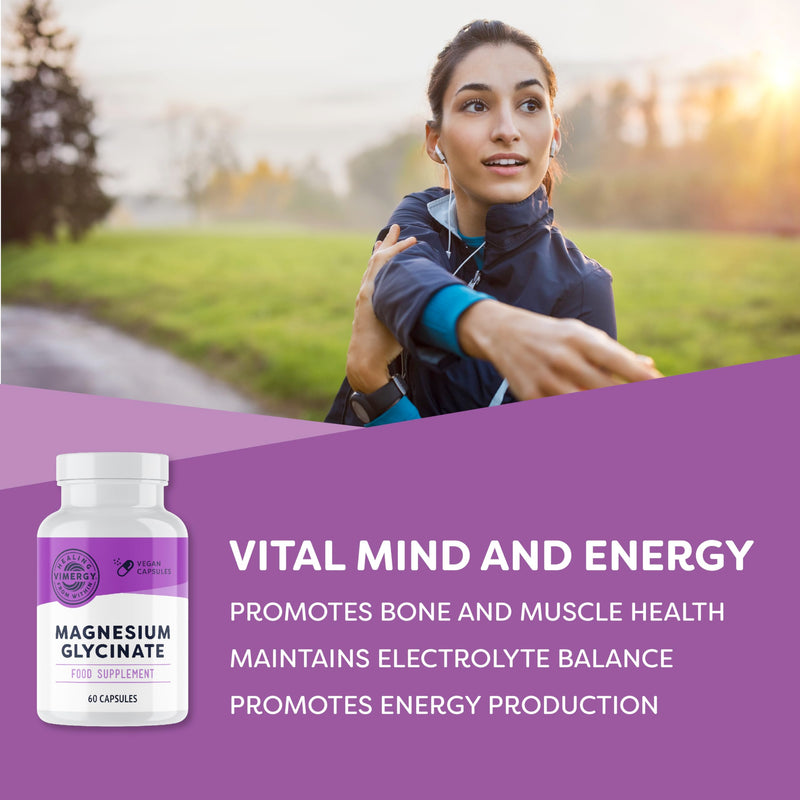 Vimergy Magnesium Glycinate Mineral Supplement – Trial Size 30 Servings – Supports Energy & Reduces Fatigue – Tummy-Friendly Magnesium Supplement – Turmeric & Ginger – Gluten Free Non-GMO Keto/Paleo 60 count (Pack of 1)