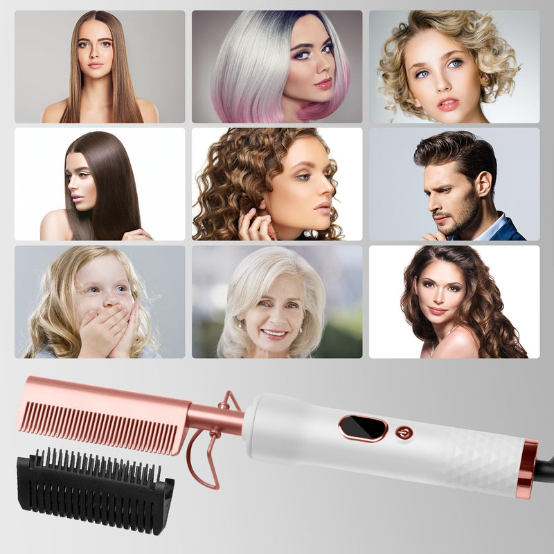 Hot Comb,Electric Hot Comb for Wigs Human Hair with 12 Temp Settings,110-240V Straightening Comb for Black Hair,Heating Up to 450°F Pressing Combs White
