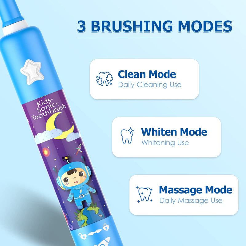 [Australia] - Musical Kids Sonic Electric Toothbrush, Rechargeable Smart Cartoon Toothbrush for Children Toddlers for Age 3-12 with 2- MinTimer, 3 Modes, 4 Bristles,34000 Pulses 