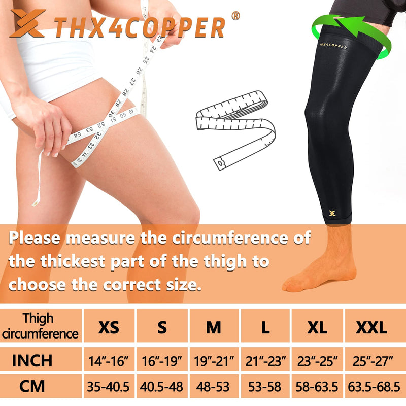 Thx4COPPER Full Leg Compression Sleeves, Anti Slip Long Leg Knee Stabilizer Brace, Knee Thigh Calf Support for Running Basketball Cycling Football, Leg Protection Knee Pain Relief Arthritis Recovery,Men & Women(Pair) X-Small