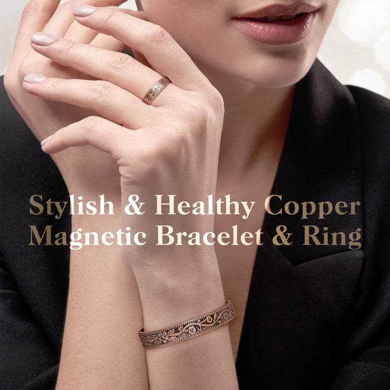 [Australia] - Lymphatic Drainage Ring & Copper Bracelet for Women, Magnetic Lymph Detox Ring and Magnetic Copper Bracelet, 100% Solid Pure Copper Jewelry Gift Copper-ring & Bracelet 