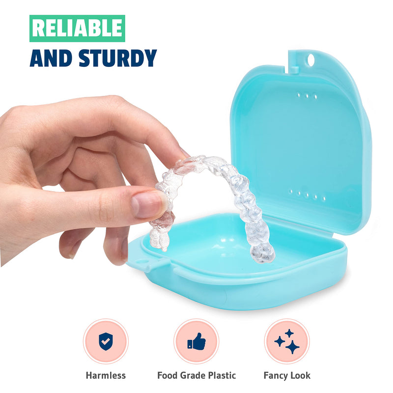 [Australia] - Retainer Case - Pack of 2 - Odorless Mouth Guard Case - Ventilated, Durable & Hygienic for Carrying and Protecting Braces, Dentures & Aligners - 3.14 x 3.14 x 1.1 - (Bluish) Set of 2 Bluish 