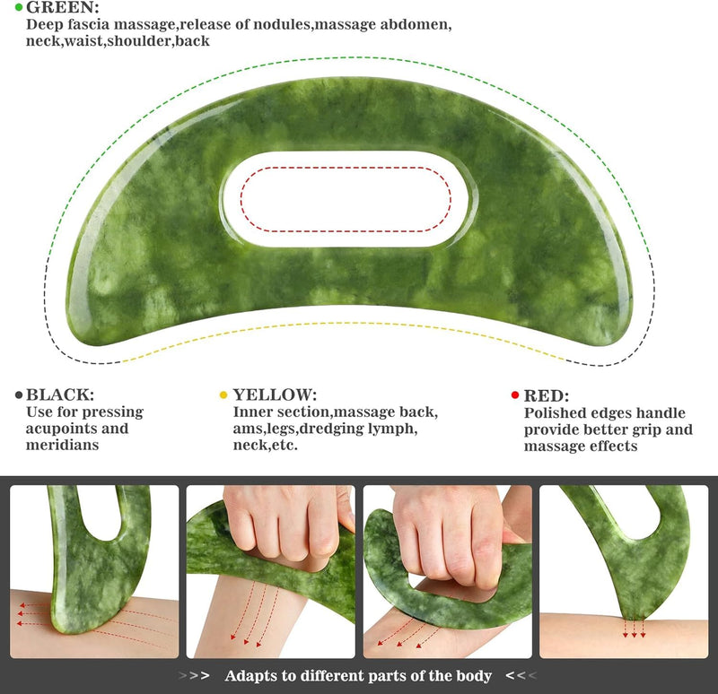 Body Gua Sha Tools，3 in 1 Jade Stone Gua Sha Massage Tool, Large Guasha Muscle Scraper Tools Set, Muscle Scraping Massage Anti Cellulite SPA Acupuncture Tools for Back Leg Lymphatic Drainage