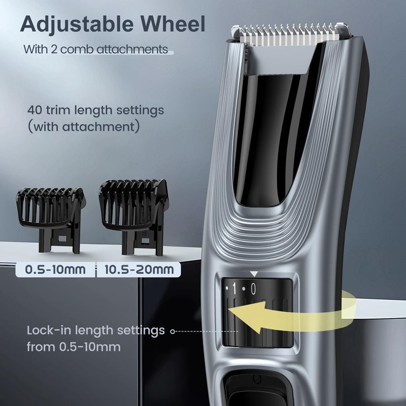 [Australia] - YIRISO beard trimmer, men's trimmer, beard trimmer with ultra-sharp blade, 40 length settings, battery and mains operation, 60 min. wireless running time, gift for man 