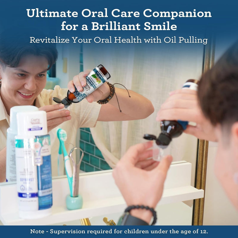 GuruNanda Advanced Oil Pulling Mouthwash for Enhanced Oral Care with Sesame & Oregano Oil, Promotes Deep Cleaning for Healthy Teeth & Gums, with Toothbrush and Tongue Scraper, Alcohol-Free, 8 Oz 8 Fl Oz (Pack of 1 )