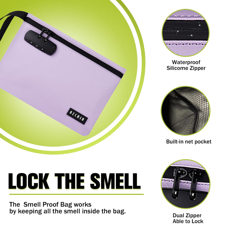 [Australia] - OZCHIN Storage Bag with Combination Lock, Carbon Lining Locking Bag Waterproof Lockable Case Great Gift for Mother's Day Light Purple 