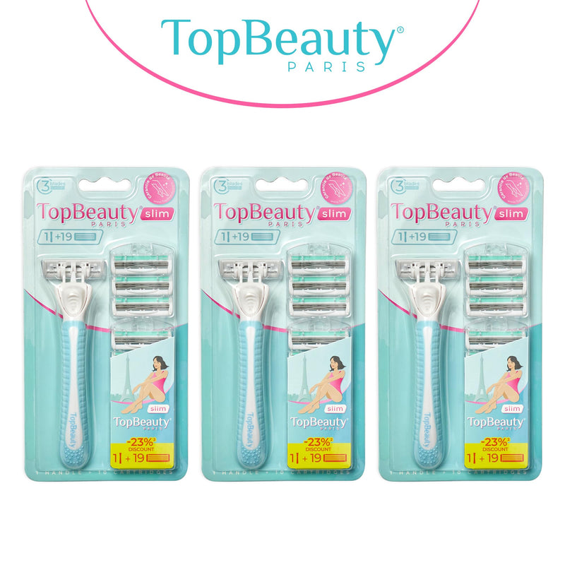 [Australia] - Paris Slim Razors for Women - Manual Razor with Refills (3 Handles + 57 Replaceable Cartridges) - 3-Blades Technology - Beautiful Price - Bikini Razor - Soft Shave & Loving Care 3 Handles + 57 Refills 