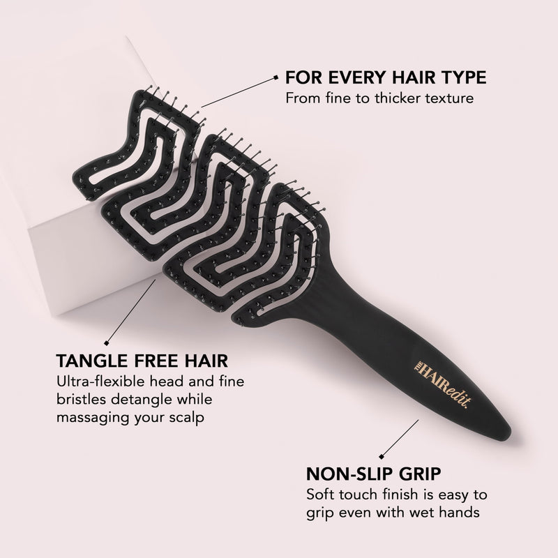 [Australia] - The Hair Edit Detangle & Massage Brush Wet & Dry Brush With Ergonomic Paddle, Non Slip Grip Scalp Massager with Soft Flexible Bristles, Anti-Breakage Hairbrush for Thick, Curly, Straight, Fine Hair 
