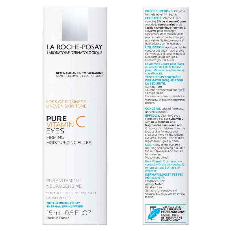 La Roche-Posay Redermic C Vitamin C Eye Cream with Hyaluronic Acid, 0.5oz | Eye cream with Centella Asiatica that helps reduce wrinkles for an anti-aging effect. Suitable for daily use.