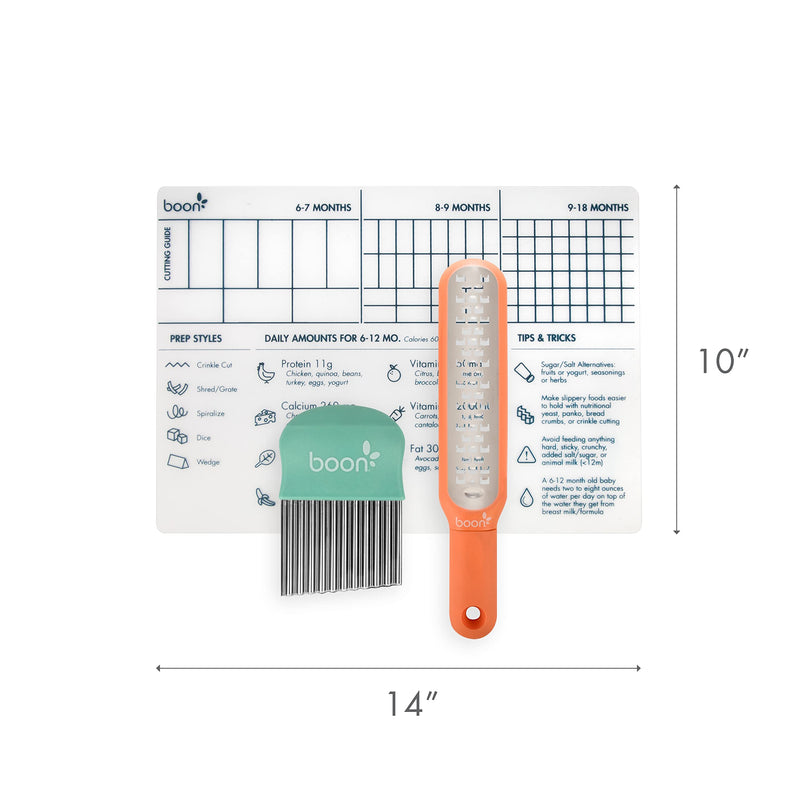 Boon DIVVY Baby Solid Food Prep Starter Kit - Includes 11x14 Silicone Placemat, Grater, and Crinkle Cutter - Baby Feeding Set - Baby Food Cutting Mat for Baby Feeding Supplies - 3 Count