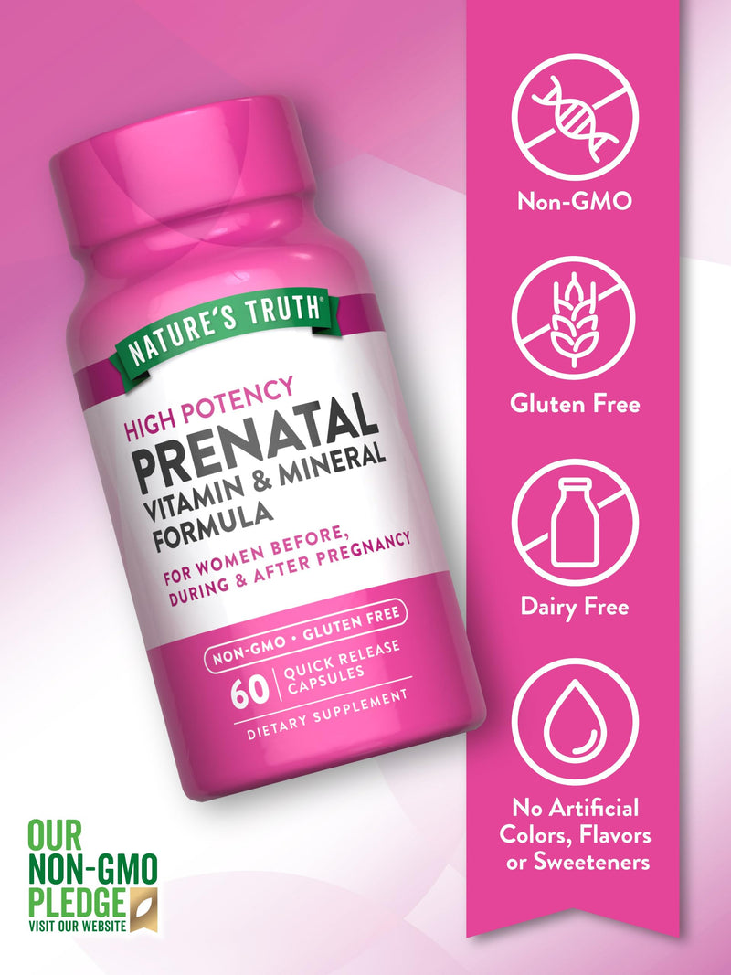 [Australia] - Nature's Truth Prenatal Vitamins With Folic Acid | 60 Capsules | Non-GMO & Gluten Free Supplement 60 Count (Pack of 1) 