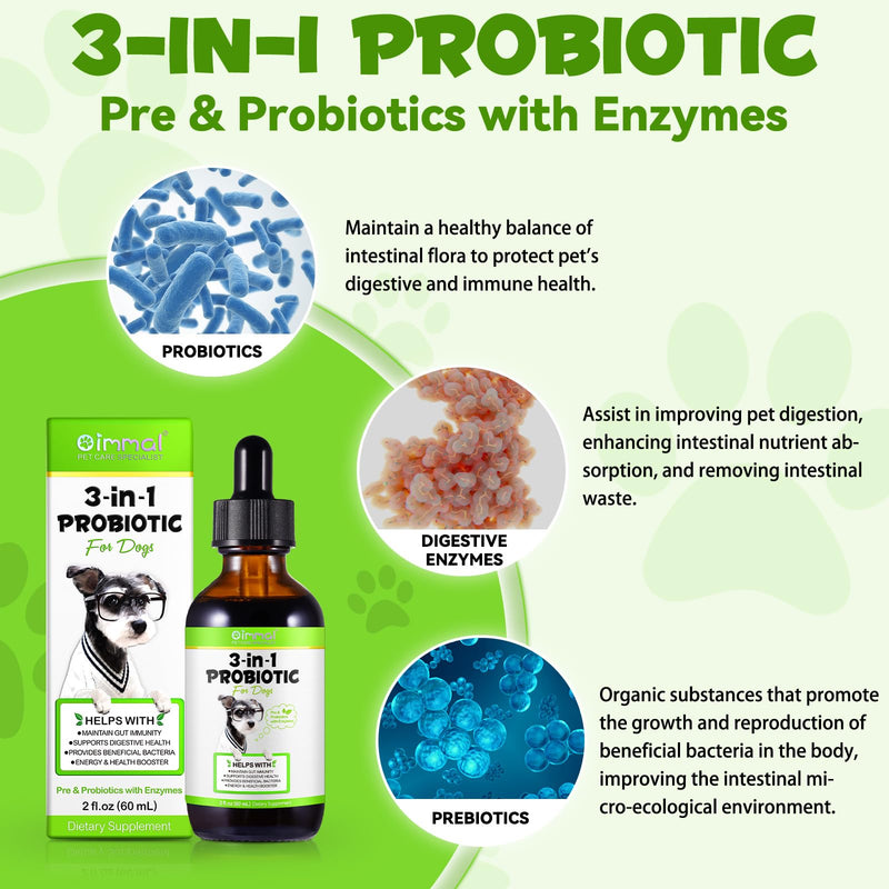 Probiotic for Dogs, Natural 3 in 1 Dog Probiotic Drops Helps Relieve Diarrhea, Supports Gut Health, Itchy Skin, Allergies, Immunity, Digestive Enzyme for Dog Supplement, Bacon Flavor - 60ml / 2 fl.oz 2 Fl Oz - PawsPlanet Australia