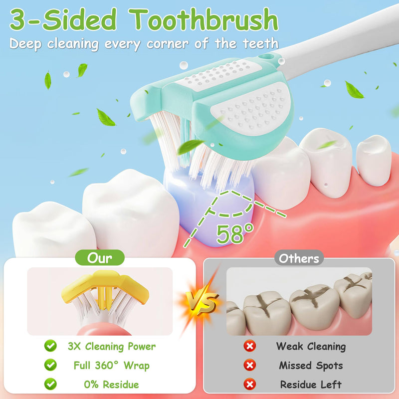 [Australia] - Toddler Toothbrush 8 Pack, Soft Baby Toothbrush Efficient 3 Sided Kids Tooth Brush for Ages 1-12 Years, Infant Training Tooth Brush Complete Tooth and Gum Care, Easy to Grip(Patent) 