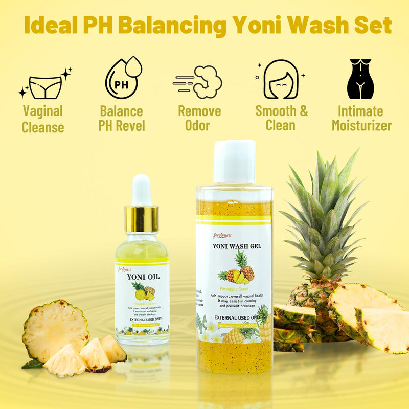 [Australia] - Natural Yoni Wash Yoni Oil Set, Feminine Wash for Women ph Balance, 1 fl.oz Feminine Oil & 6.7 fl.oz Intimate Vaginal Wash - Pineapple Scent 