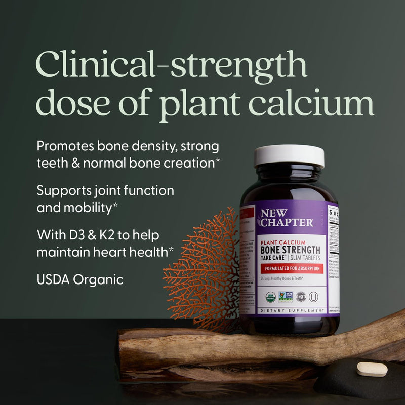 New Chapter Bone Strength Take Care - Bone & Heart Health Supplement - Clinically Studied Plant Calcium from Red Marine Algae - Vegan, Organic, Gluten Free & Kosher - 120 Slim Tablets 120 Count (Pack of 1)