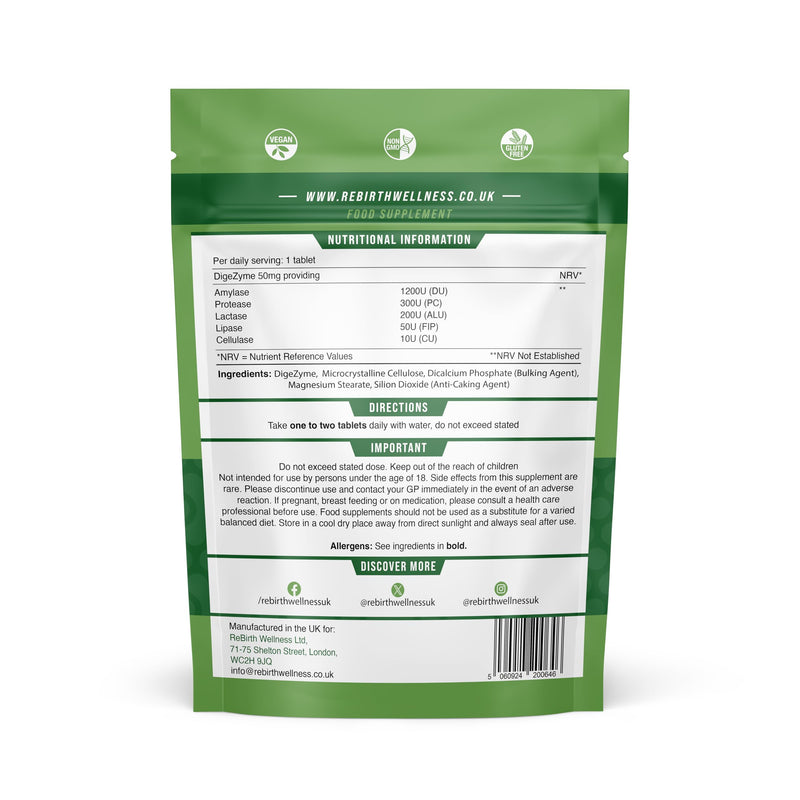 Digestive Enzyme Supplements - 120 Tablets for Optimal Gut Health - Contains DigeZyme, Lactase, Protease - Promotes Healthy Digestion, Essential Digestive Enzymes - UK Made, Vegan