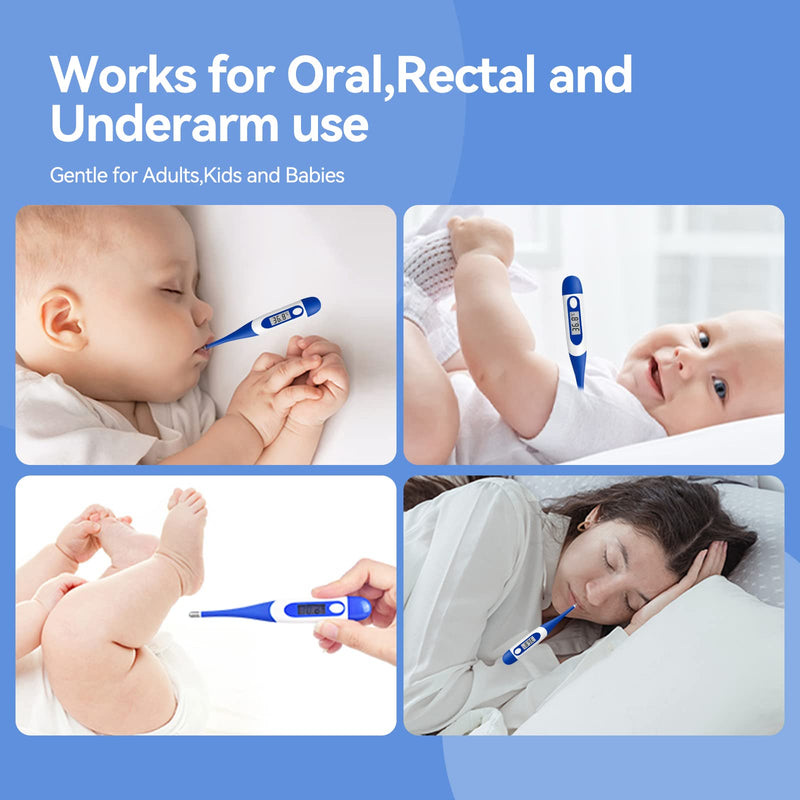 [Australia] - Berrcom Digital Thermometer for Adults, Oral and Underarm Thermometer for Baby and Kids Medical Thermometer with Fever Alarm Rectal Thermometer with Soft Tips DT-008 