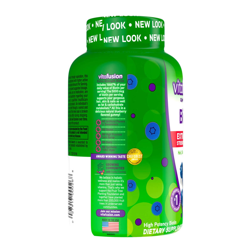 [Australia] - vitafusion Extra Strength Biotin Gummy Vitamins, Berry Flavored, 5,000 mcg Biotin Vitamins, America’s Number 1 Gummy Vitamin Brand, 50 Day Supply, 100 Count (Packaging may vary) 