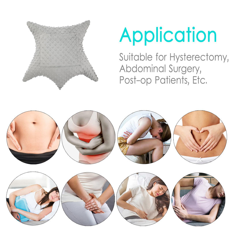[Australia] - Star Shape Hysterectomy Recovery Pillowy for Hysterectomy Recovery Must Haves with 2 Pockets Products Gifts Tummy Tuck Abdominal Surgery Cushion, Minky Dot Light Gray Star Lounger Light Gray 