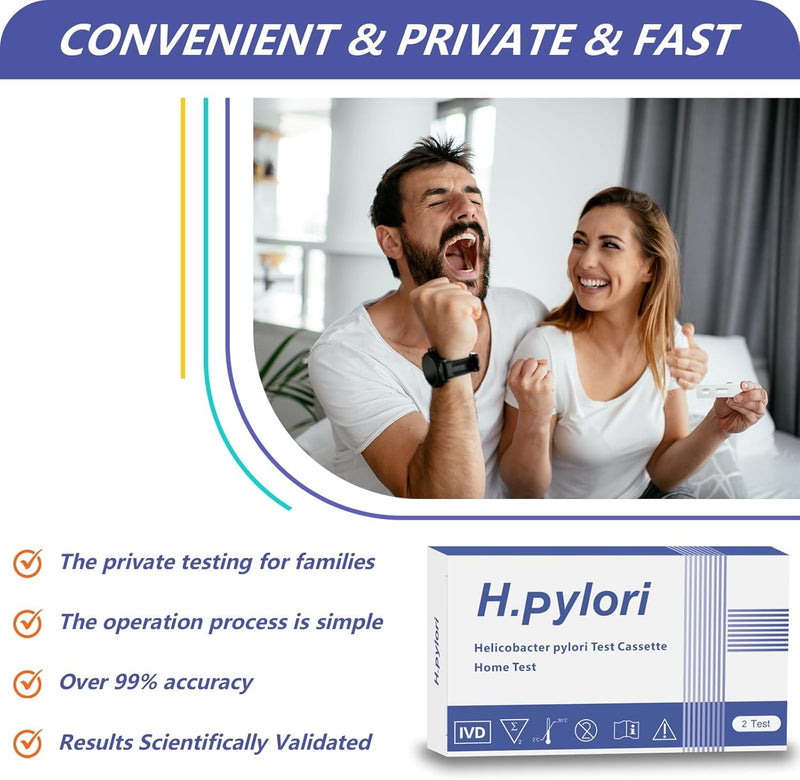 [Australia] - H Pylori Test Kit, Helicobacter Pylori Home Test Kit – Quick, Accurate Results in 10-15 Minutes, No Lab Visit Needed, Includes 2 Tests for Easy Monitoring - H Pylori at-Home Test Kit. 2 Count (Pack of 1) 