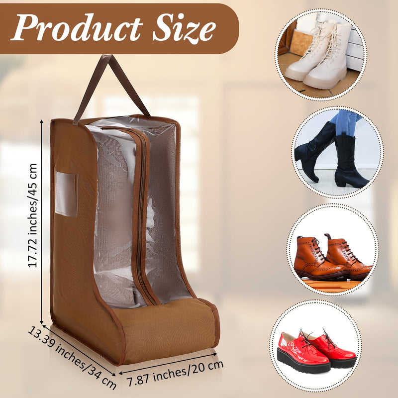 Sanwuta 4 Pcs Brown Portable Boots Bag for Cowboy Boots Tall Boot Storage Bags Portable Waterproof Protector Tools for Travel and Daily Wardrobe Shoe Cabinet and Other Home