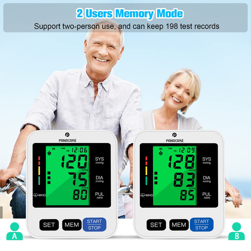 [Australia] - PANACARE 2.0 fully automatic upper arm blood pressure monitor, 3-color large display with backlight German language | 2Users&198Data| Cuff from 22-42cm, blood pressure monitor (Black) Black 