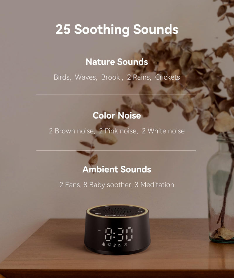 [Australia] - Dreamegg Sound Machine for Sleep - D1 Nova White Noise Sound Machine for Baby Adult with Alarm Clock, Soothing Sounds, Dimmable, White Noise Alarm Clocks for Bedrooms Heavy Sleepers Travel, Black Palm-sized 