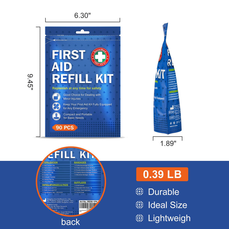 [Australia] - 90 Pieces First Aid Refill Kit - Wound Care Kit Includes Bandages for Home, Travel, Hiking - Portable Replacement Kit for First Aid Medical Supplies（1 Set） 90PCS (1 SET) 