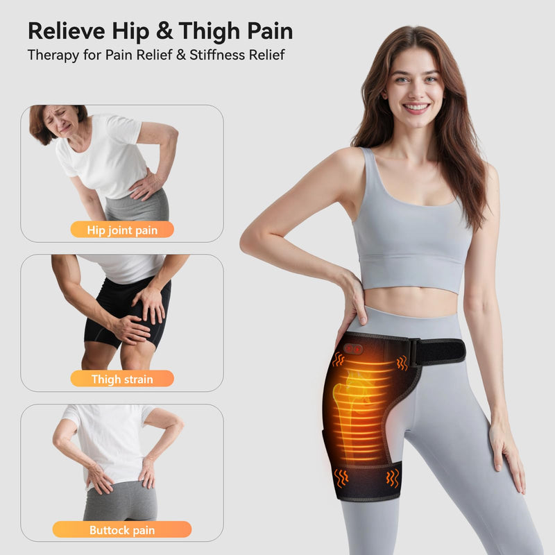 Cordless Heated Massage for Hip/Sciatica Pain Relief with 5000mAh Power Bank Hip Heating Pad Support Brace with Hot Physical Therapy Lower Back/Thigh/Buttock, Best Gift for Family Hip Heating Pad-Black