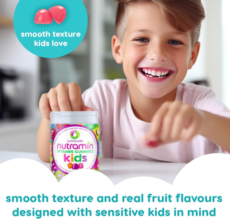 NUTRAMIN Sugar-Free Gummy Multivitamins for Kids, Allergen-Free, 60 Count | 100% Vegan, Gelatin Free, Dairy-Free, Non-GMO, Great Tasting Natural Gummies Your Kids Will Love - Strawberry, Orange, Cherry Multivitamin 60 Count (Pack of 1)