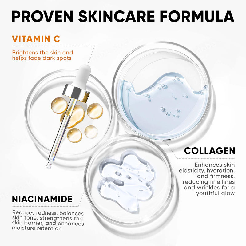 Vitamin C Serum for Face, Stem Cells, Niacinamide, Hyaluronic Acid & Vitamin E - Anti-Aging Retinol Facial Serum with Glycolic Acid & Retinal for Brightening, Hydrating & Firming Skin - Made in USA 1 Fl Oz (Pack of 1)