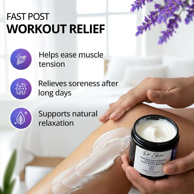 Dr Skin Magnesium + Vitamin D & C Body Butter - Lavender Muscle Relaxer Infused With Magnesium & Castor Oil - Apply Magnesium Cream to Legs, Arms & Chest - USA Made, 4oz (Lavender)