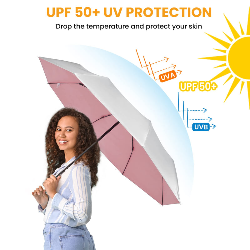 Prospo UPF 50+ UV Protection Umbrella Sun Blocker 46Inch + 62 Inch Large Compact Folding Travel Umbrella Auto Open Close Sun Shade for Women Men