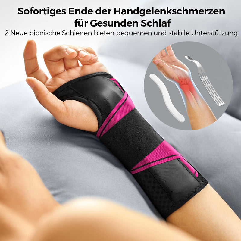 [Australia] - FREETOO Lightweight Fit Wrist Support with Bionic Carpal Tunnel Splint, [Single Level Wear] Wrist Bandages for RSI, Tendonitis, Extended Wrist Splint for Women Men S/M (New Version) Right Hand (Cherry Red) 