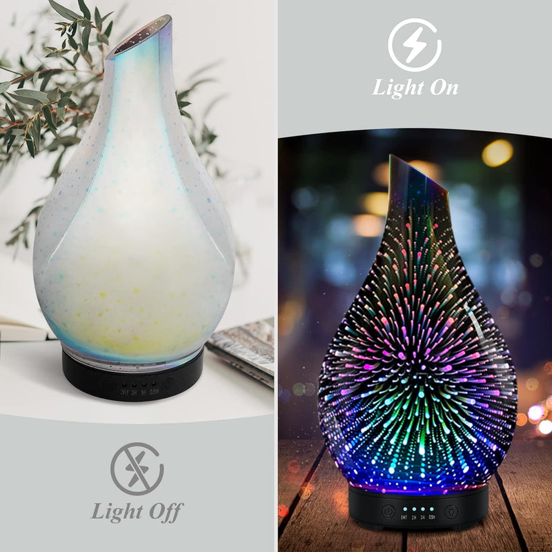 [Australia] - Essential Oil Diffuser 3D Glass Aromatherapy Ultrasonic Humidifier, 7 Colors LED Lights Changing, 120ml (3d firework) 3d Firework 