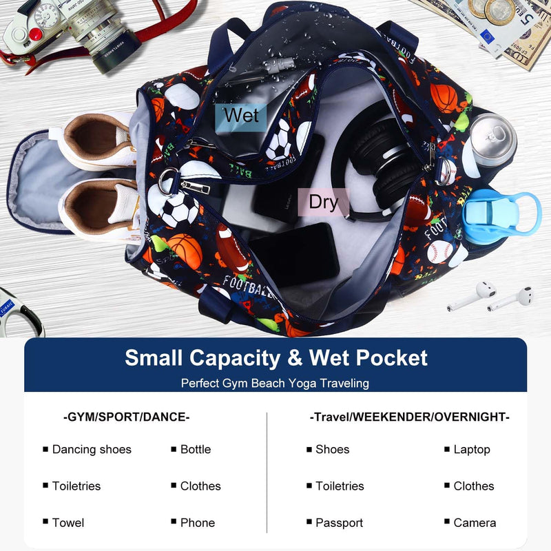 Gym Travel Duffle Bag for Girls - Gymnastics Sports Dance Bag with Shoe Compartment & Wet Pocket Panda Kids Travel Bag Teens Weekender Sleepover Carry On Bag Deep Blue Game
