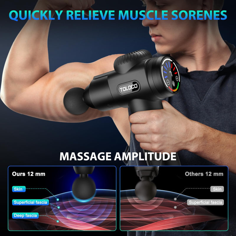 [Australia] - TOLOCO Massage Gun, Deep Tissue Back Massage for Athletes for Pain Relief, Percussion Massager with 10 Massages Heads & Silent Brushless Motor, Black 