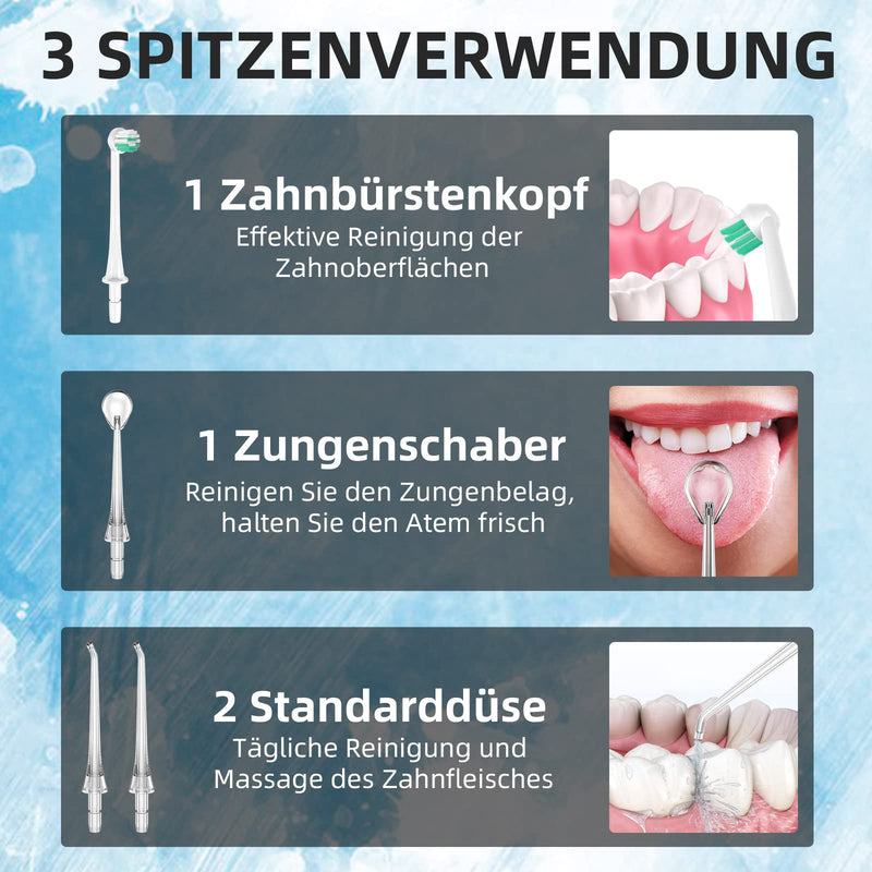 [Australia] - Powerful Oral Irrigator Electric Tooth Cleaner 4 Modes & 4 Nozzles Wireless Oral Irrigator IPX7 Waterproof Water Flosser 310ML Removable Water Tank for Ten Home and Travel Use (White) White 