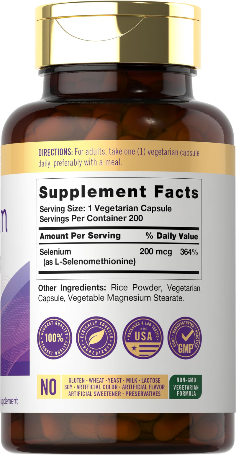 [Australia] - Carlyle Yeast Free Selenium Supplement | 200mcg | 200 Capsules | Vegetarian, Non-GMO, and Gluten Free Mineral Formula | L-Selenomethionine | Value Size 200 Count (Pack of 1) 