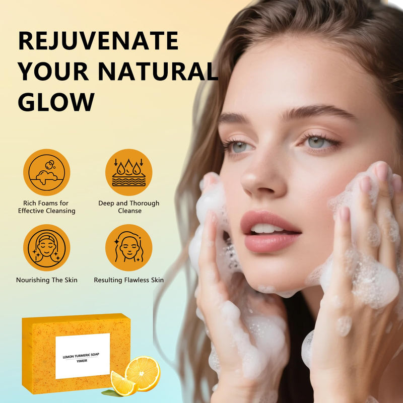 Turmeric Soap Bar - Handmade Lemon & Ginger Soap Bar, 100% Natural Brightening for Dull Skin, Antioxidant Face & Body Soap, Outdoor Home Use, Fit All Skin Type 4.1 oz Turmeric