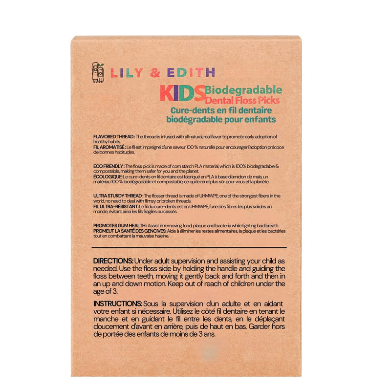 LILY & EDITH Kids Plant Based Dental Floss Picks 200 Counts, Fluoride Free, Corn Starch Material, Chemical Free, Fun Animal Flossing Sticks, Ultra Sturdy Thread, Zero Waste Package (Strawberry) Strawberry