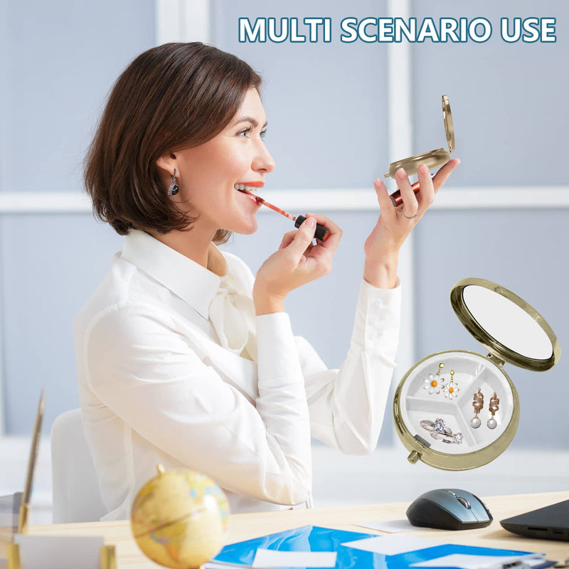 Pill Organizer Pill Box with Mirror Retro Small Pill Case for Purse or Pocket Bronze Pill Box or Vitamins, Fish Oil, Supplements, Pill Containe Travel Gifts（4PCS-Marble-White-Bule） 4 pieces Marble-white-blue